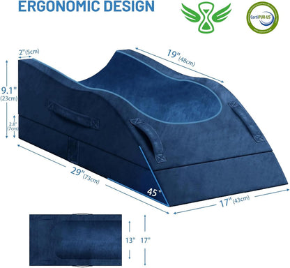 TranquilRelax Leg Elevation Pillow for After Surgery, Wedge Pillow, Grey | Single-leg design, adjustable height, U-shaped cradle, supportive memory foam, washable cover, leg elevation for swelling