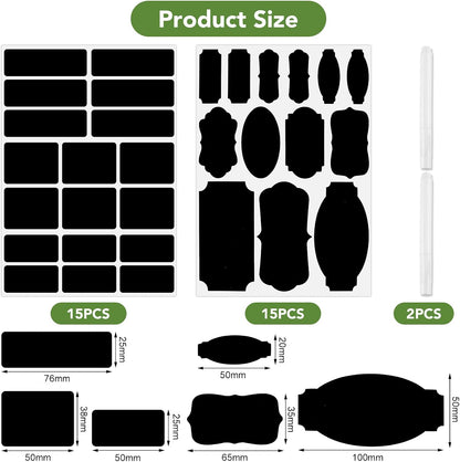 465 Chalkboard Labels for Jars and Containers with 2 White Chalk Markers | Waterproof, Reusable Labels In Assorted Sizes And Shapes; Sticks To Glass, Plastic, Metal, Wood, And Ceramic