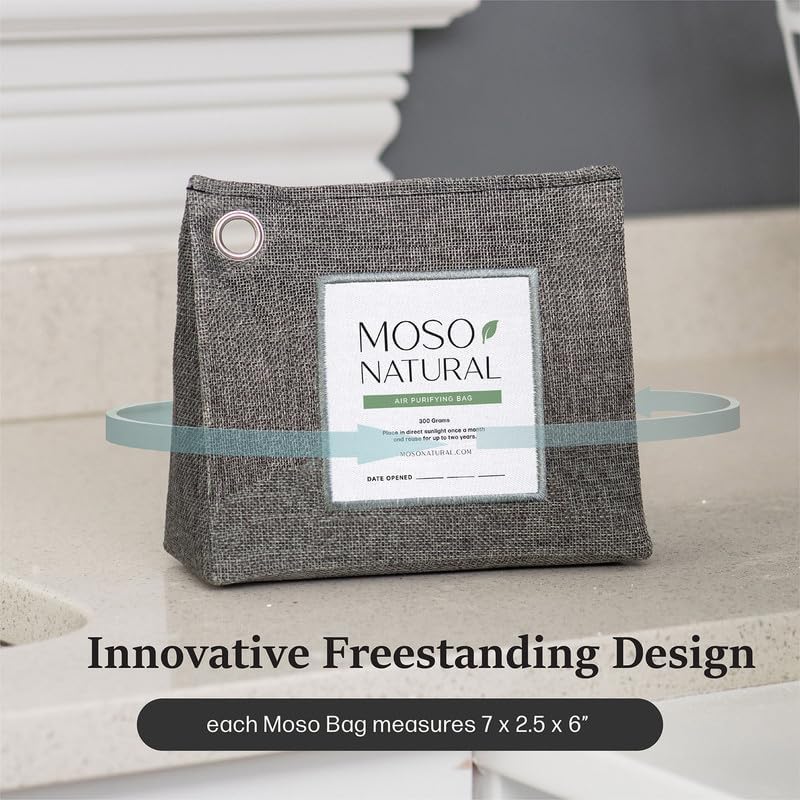 Moso Natural Air Purifying Bag 300g, Premium Charcoal Odor Absorber & Deodorizer for Closets, Bathrooms & Small Spaces — Lasts 2 Years, Pet Odor Eliminator for Home, Unscented Bamboo Charcoal Bag