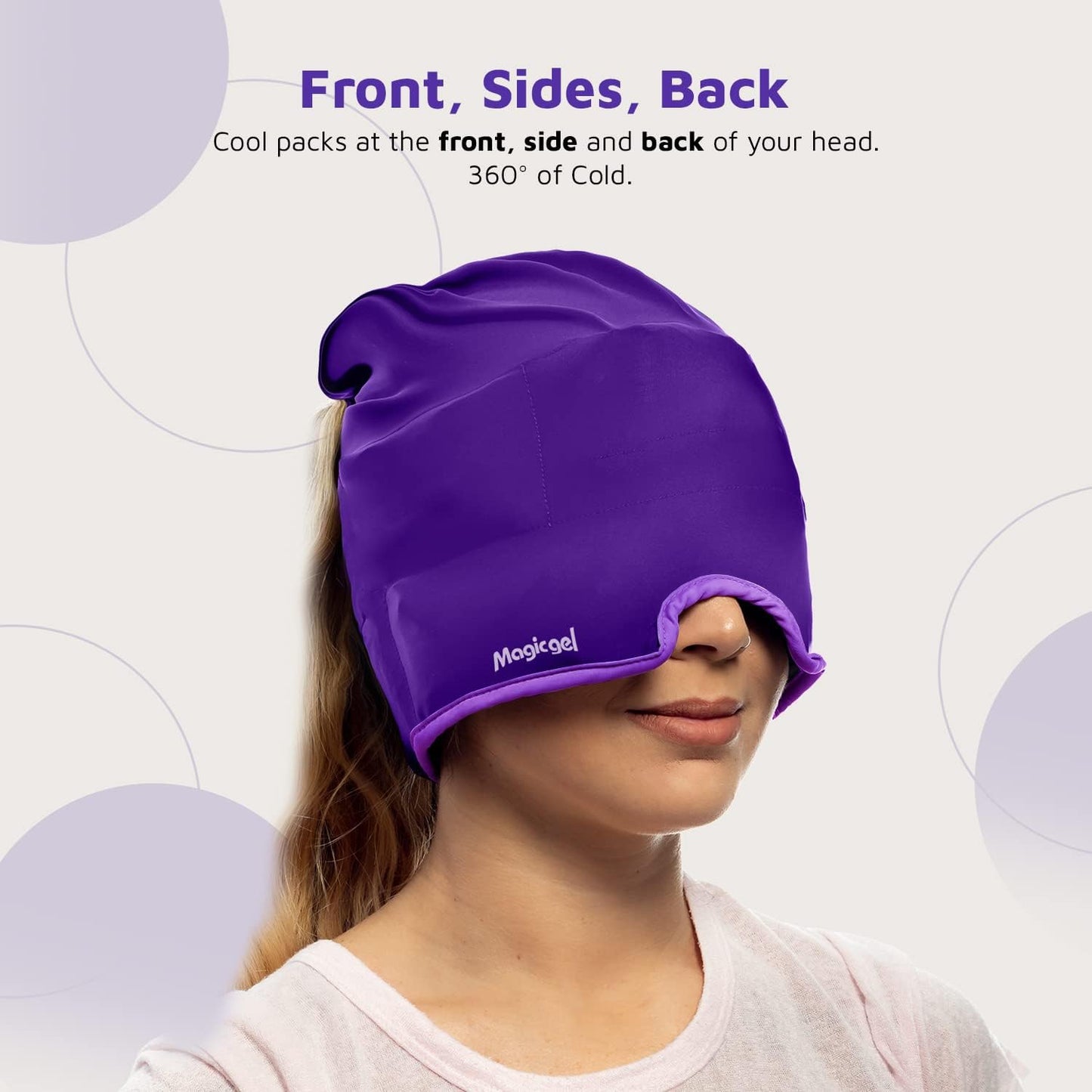 Magic Gel Migraine Ice Head Wrap - Real Migraine & Headache Relief | The Original Headache Cap | Cold, Comfortable, Dark & Cool; Endorsed by Physicians, Loved by Thousands - Purple