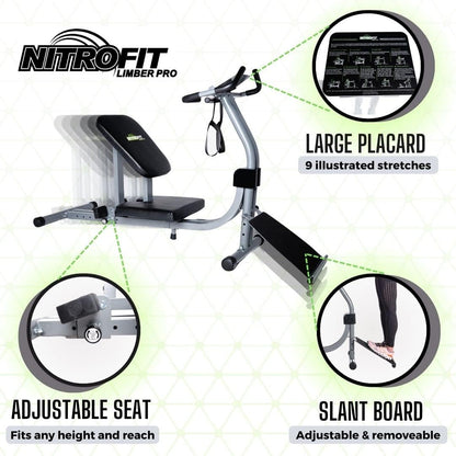 Nitrofit Limber Pro Stretch Machine with Patented Adjustable Sliding Seat and Heavy, Stable Frame, Premium Full‑Body Stretch Trainer for Back, Hamstrings, Hips & Calves, Flexibility, Mobility & Rehab