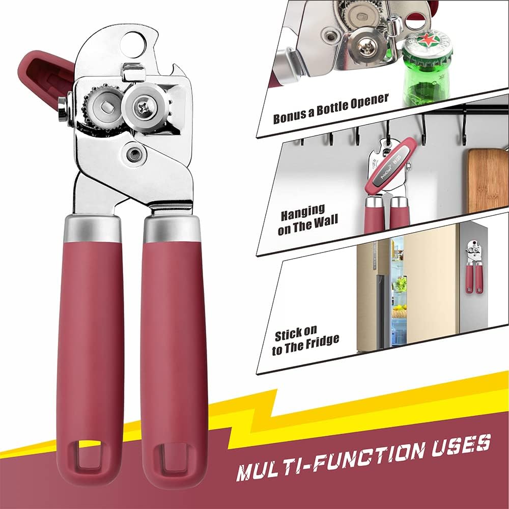 PrinChef Manual Can Openers with Magnet, No-Trouble-Lid-Lift, Handheld Can Opener Smooth Edge with Sharp Blade, Large Effort-Saving Handles, Easy Grip & Heavy Duty, Black