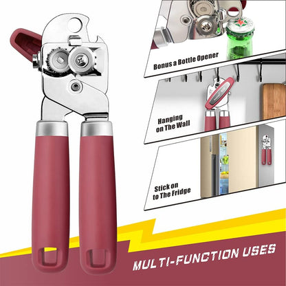 PrinChef Manual Can Openers with Magnet, No-Trouble-Lid-Lift, Handheld Can Opener Smooth Edge with Sharp Blade, Large Effort-Saving Handles, Easy Grip & Heavy Duty, Black