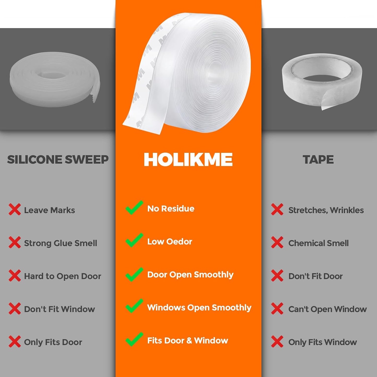Holikme Weather Stripping Door Seal, Shower Door Seal Strip,1.8" W-33Feet | Flexible Door Seal, Seals Gaps up to 1.2", Helps Reduce Air Leaks & Dust, For Doors & Windows