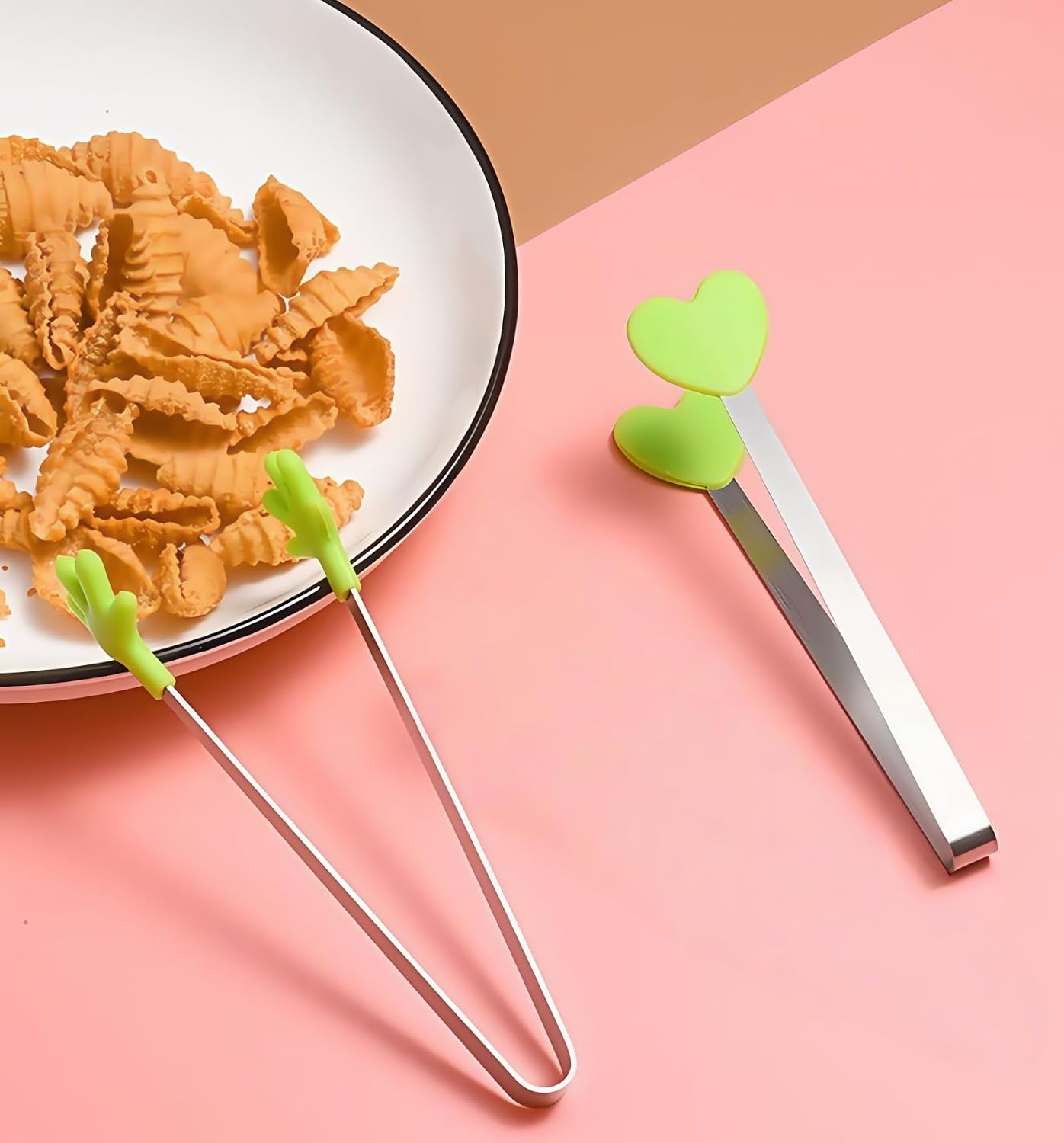 8PCS Mini Food Tongs, Small Stainless Steel Tongs with Silicone Tips, for Ice Cube, fruits, Sugar, Barbecue, 5.3 inch，8 Colors (Heart shape)