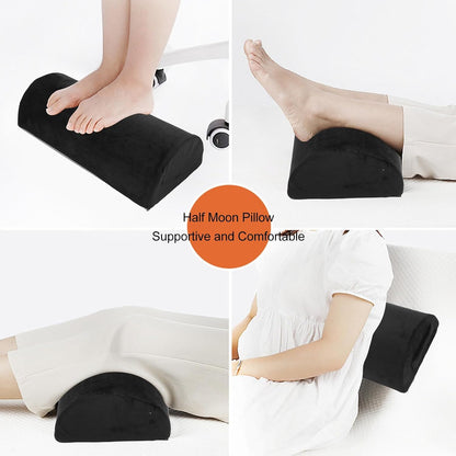 ZJchao Black Half Moon Bolster Pillow, Memory Foam Leg Knee Neck Lumbar Support Cushion for Elderly, Non-Slip Foot Rest for Side Sleepers, Home Bed Comfort Support