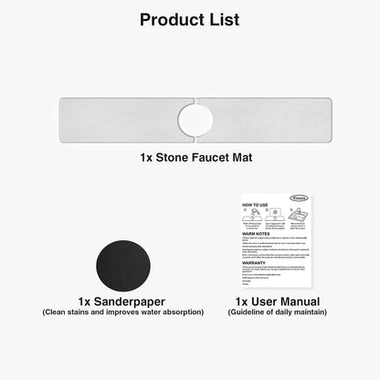 Premium Stone Faucet Mat for Kitchen Sink, 30" x 4" White | Quick Drying & Water Absorbent, Sink Splash Guard Tray for Prevents Moisture Buildup