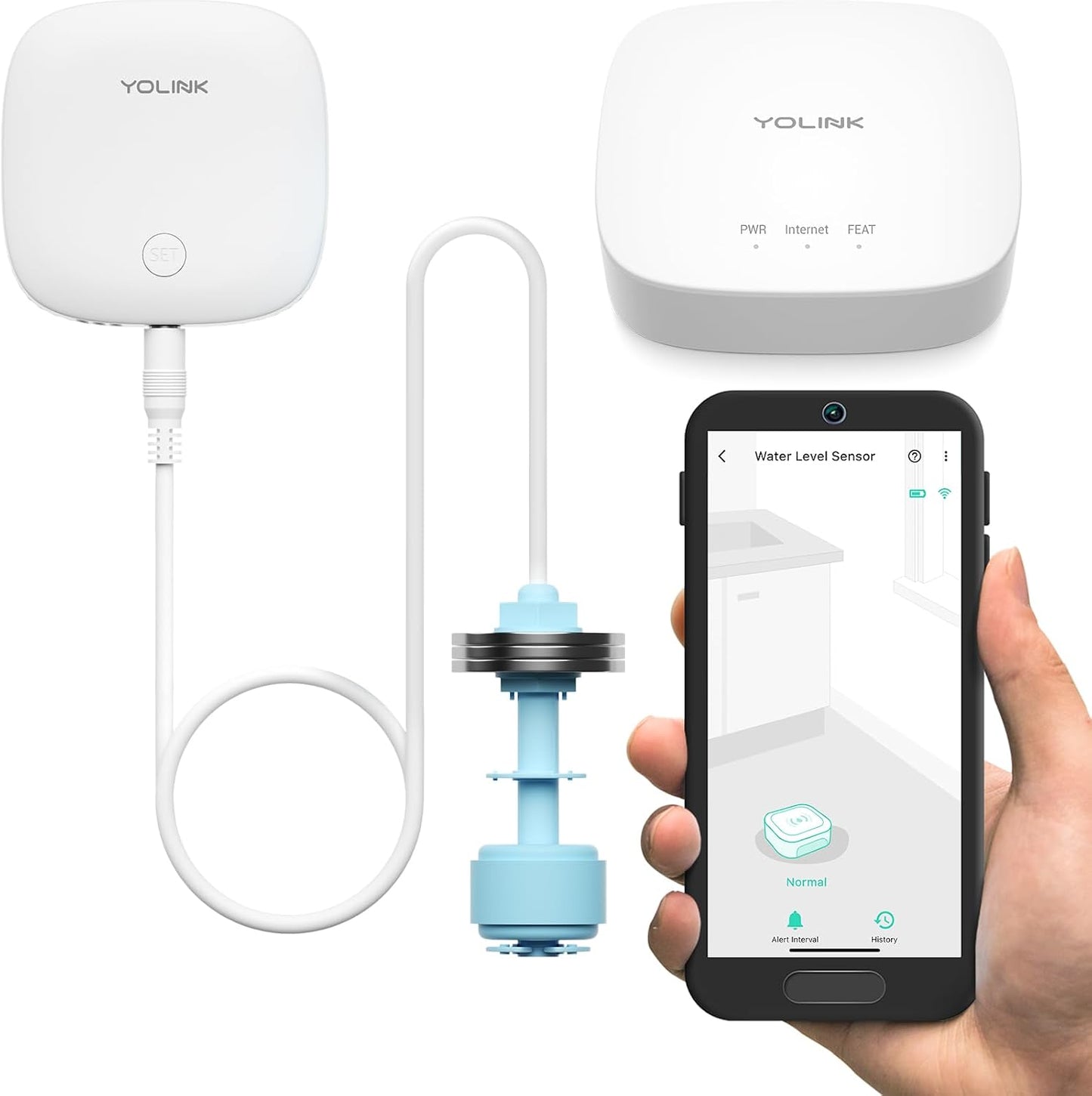 YoLink LoRa Smart Water Level Monitoring Sensor, Wireless Battery-Powered Float Switch Alarm, Sump Pump Alarm, AC Condensate Overflow, Tank Level, Toilet Leak Sensor, 105dB Siren, YoLink Hub Required