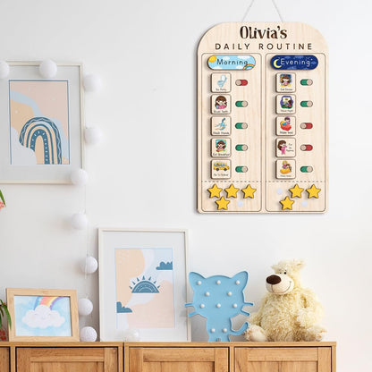 TinyKidz Wooden Daily Routine Chart 11x15, Schedule Board for Kids, Wooden Chore Chart for Kids, Responsibilities Chart for Toddlers, Morning Bedtime Routine for Toddlers