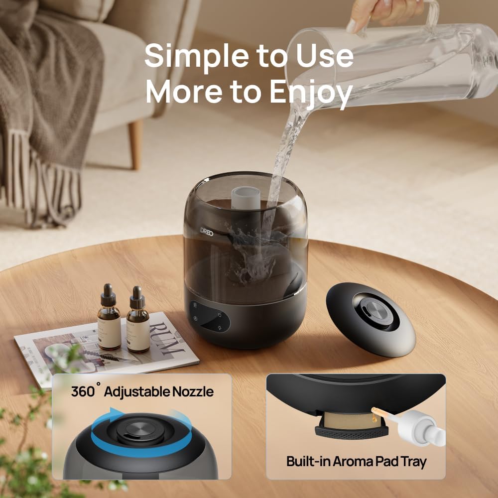DREO 3L Humidifiers for Bedroom, 30H Runtime, 26 dB Quiet, Black