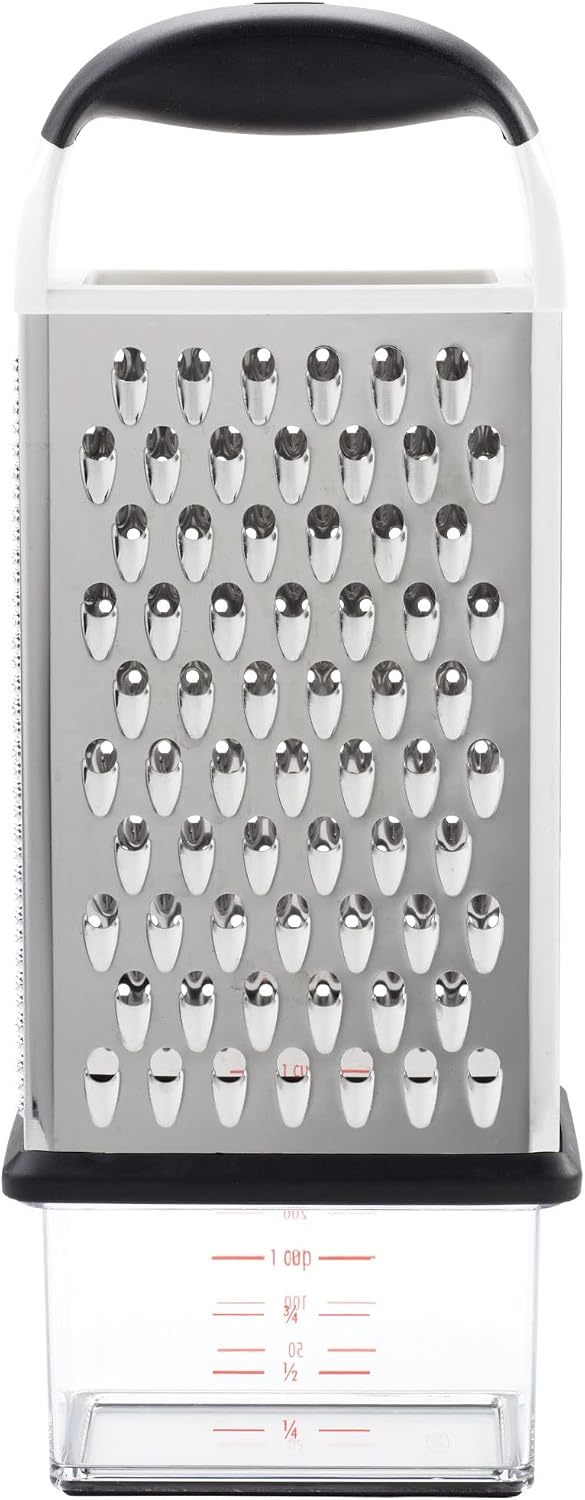 OXO Good Grips 4-Sided Box Grater for Cheese & Vegetables with Container | Stainless Steel Grating Surfaces, Non-Slip Handle, Detachable Container, Cheese, Vegetables, Zesting, Multi Purpose Grater