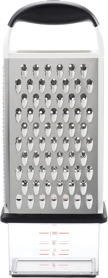 OXO Good Grips 4-Sided Box Grater for Cheese & Vegetables with Container | Stainless Steel Grating Surfaces, Non-Slip Handle, Detachable Container, Cheese, Vegetables, Zesting, Multi Purpose Grater