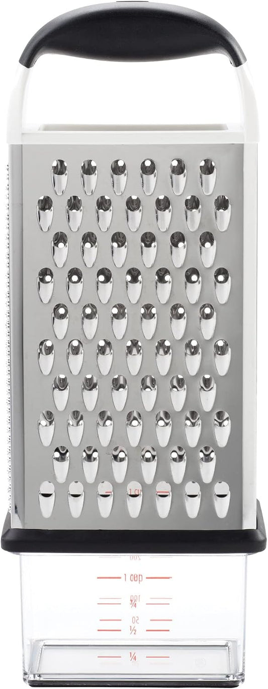 OXO Good Grips 4-Sided Box Grater for Cheese & Vegetables with Container | Stainless Steel Grating Surfaces, Non-Slip Handle, Detachable Container, Cheese, Vegetables, Zesting, Multi Purpose Grater