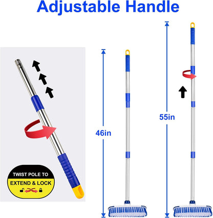 Floor Scrub Brush with Long Handle - 53" Deck & Grout Cleaner Brush Set for Tile, Marble, Stone, Bathroom, Patio, Garage, Deck & Floor Cleaning