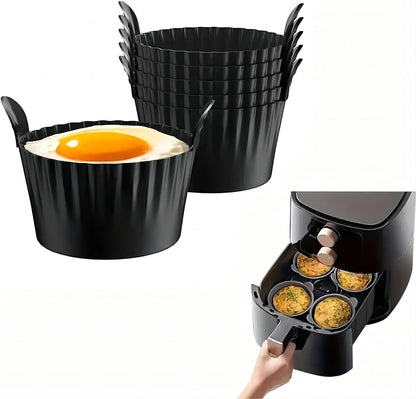 3pcs Silicone Air Fryer Cups – Reusable Non-Stick Baking Liners Good for Muffins, Eggs, Cupcakes, Black