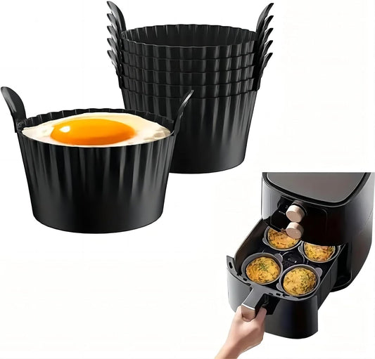 3pcs Silicone Air Fryer Cups – Reusable Non-Stick Baking Liners Good for Muffins, Eggs, Cupcakes, Black