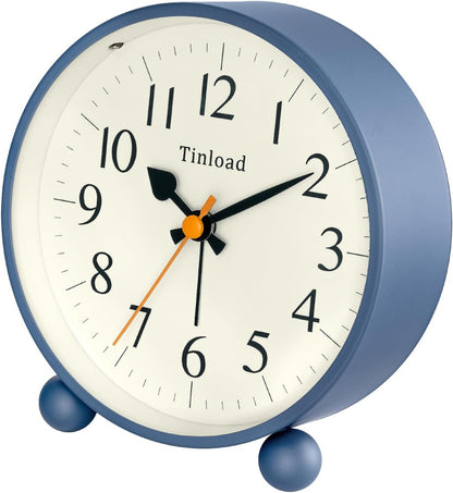 Tinload 4.5" Vintage Retro Analog Alarm Clock, Super Silent Non Ticking Small Clock with Manual Light, Snooze, Battery Operated, for Living Room, Bedroom, Bedside, Desk(Blue)