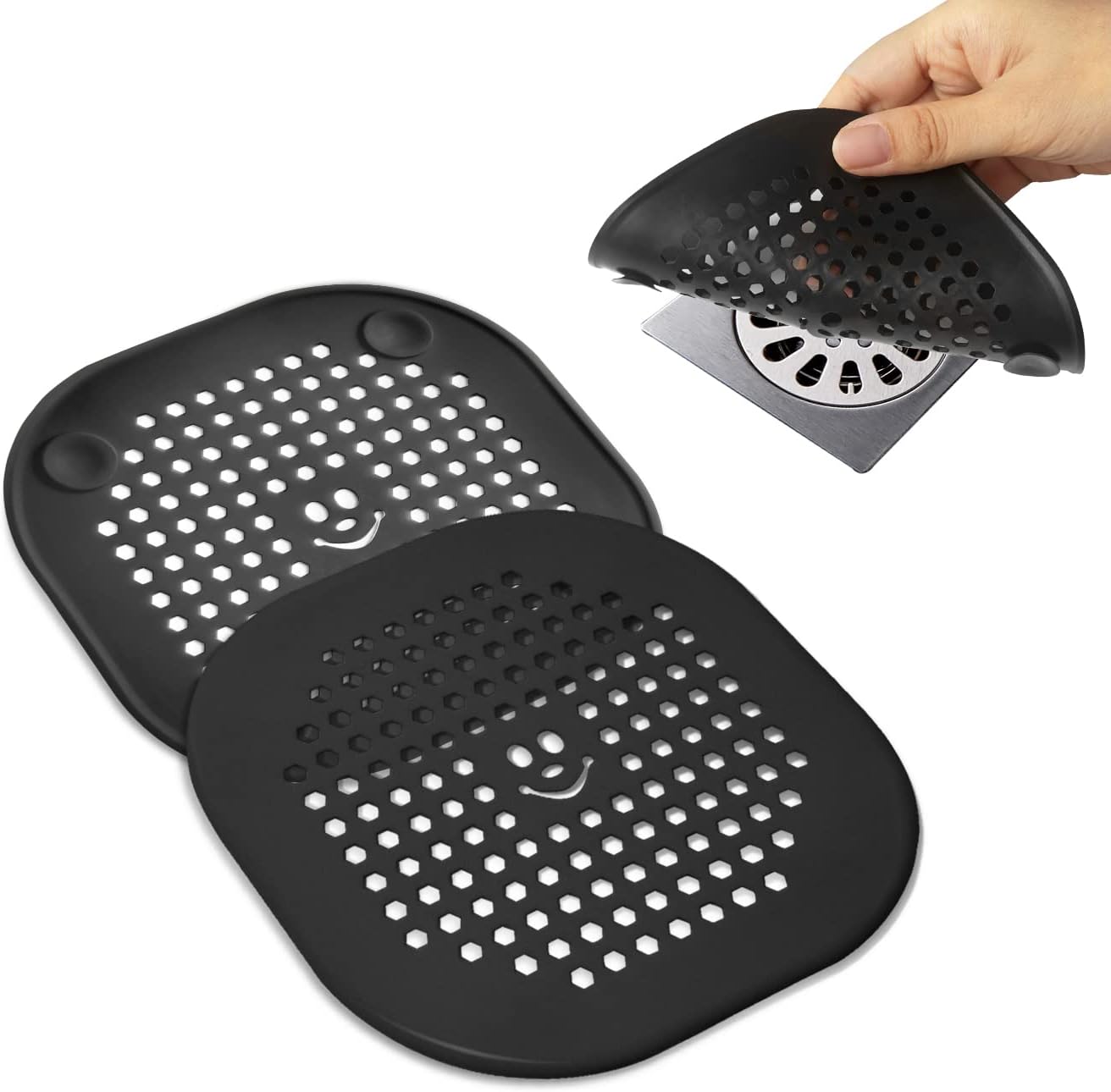 2 Pack Drain Hair Catcher Silicone Bathroom Accessories Shower Drain Protector Sink Drain Strainer Hair Stopper for Shower Kitchen Bathroom Tub Grey