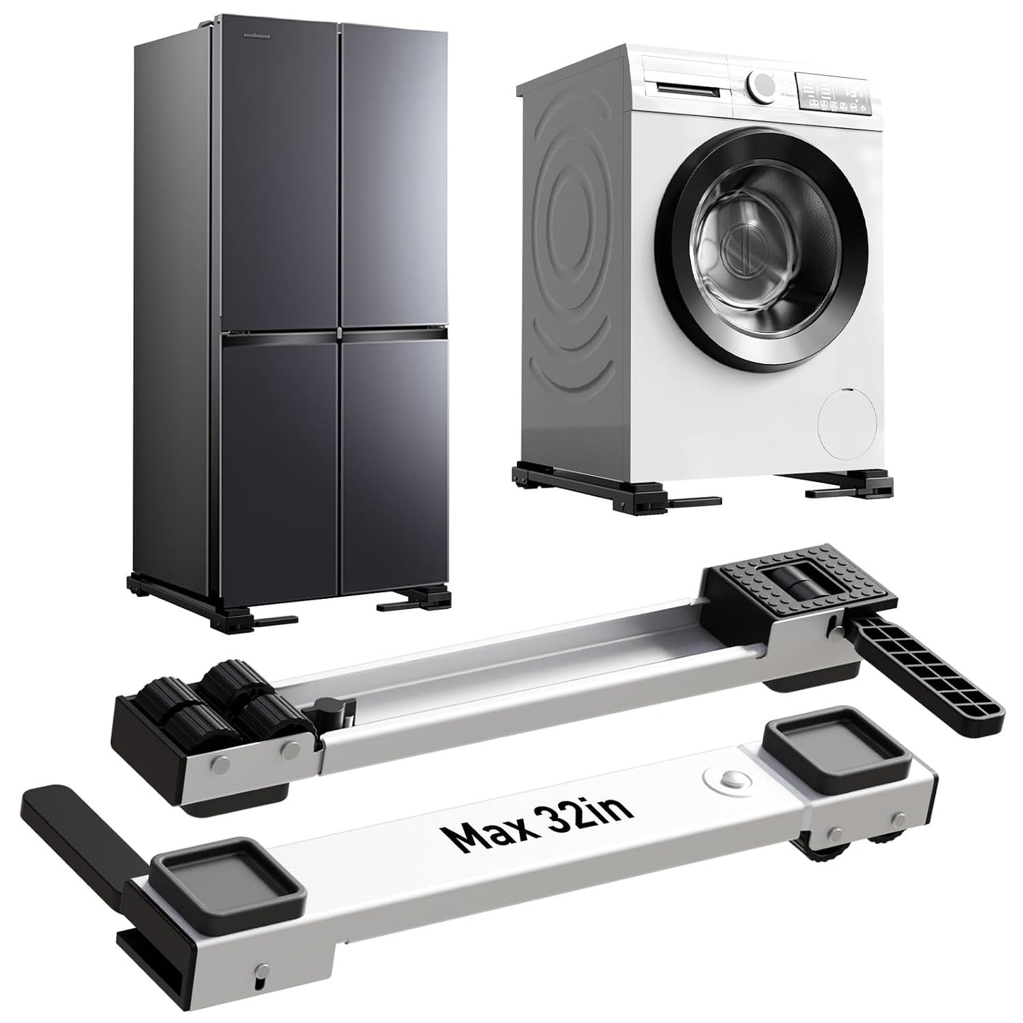 Appliance Rollers Heavy Duty,20''-32''in Extendable Appliance Sliders,Liftable Anti Slip Mobile Washing Machine Base,Easily Move Washer and Dryer Machines,Refrigerators,Furniture-Black