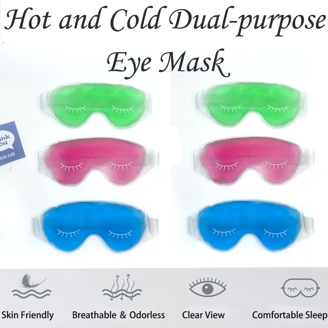 Cooling Eye Mask, Reusable Cold Eye Mask for Hot Cold Treatment for Eye Strain, Eye Swelling, Eye Redness, Puffy Eyes, Dark Circles, Smooth Fine Lines, and Eye Recover Surgery. 5 Packs