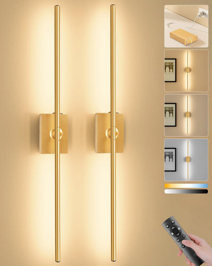 Battery Operated Wall Sconces Set of 2, Remote Control, 10000mAh, Black