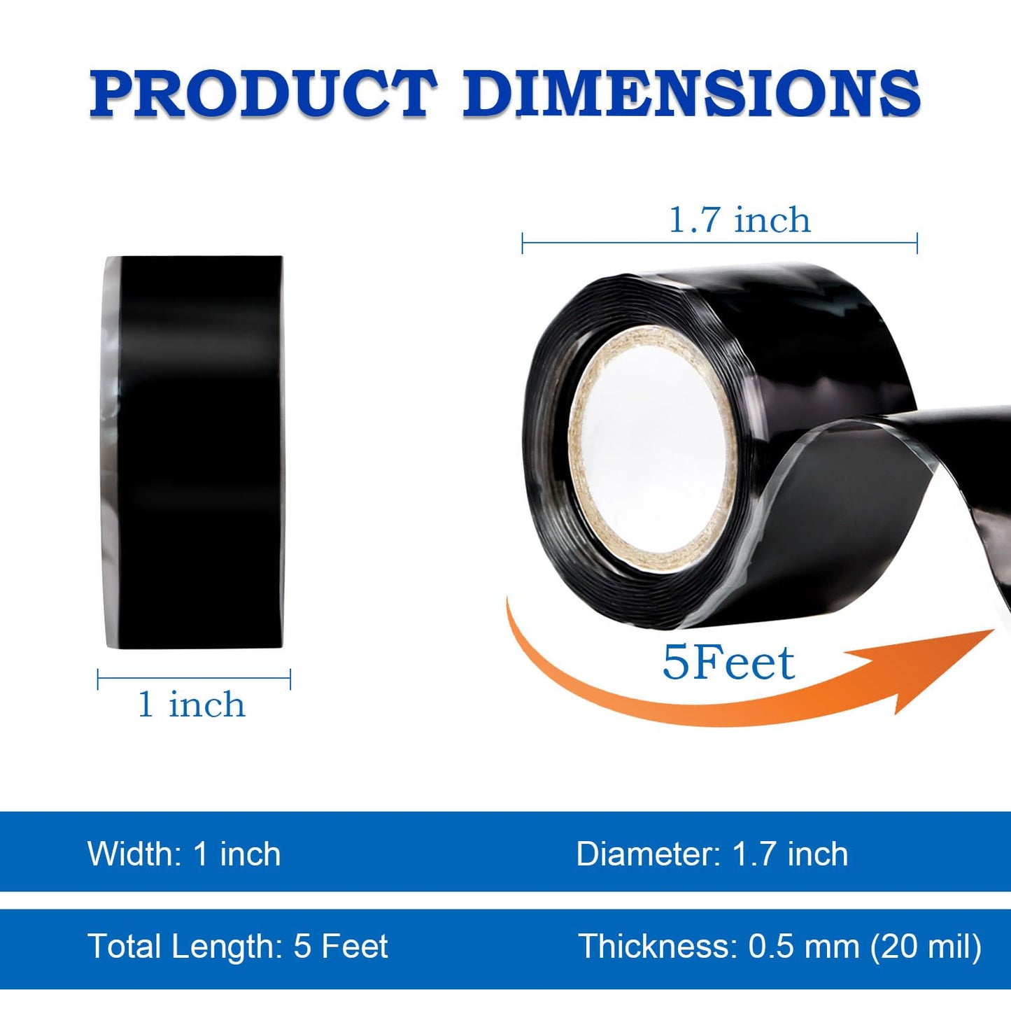 Self Fusing Silicone Tape 1''x16.4 FT Waterproof Self-Amalgamating Repair Tape for Plumbing, Hose, Pipeline & Electrical Cable Winding Emergency Leak Seal for Hot Cold Pipes (0.5mm Thickness)