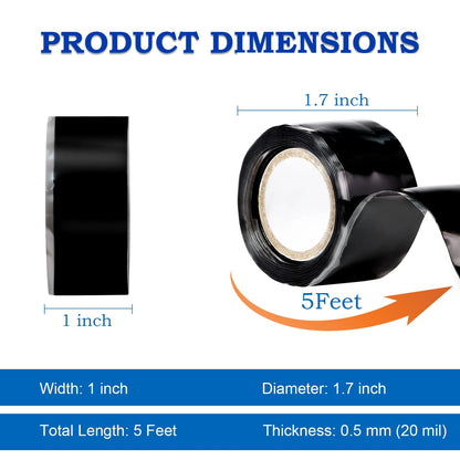 Self Fusing Silicone Tape 1''x16.4 FT Waterproof Self-Amalgamating Repair Tape for Plumbing, Hose, Pipeline & Electrical Cable Winding Emergency Leak Seal for Hot Cold Pipes (0.5mm Thickness)