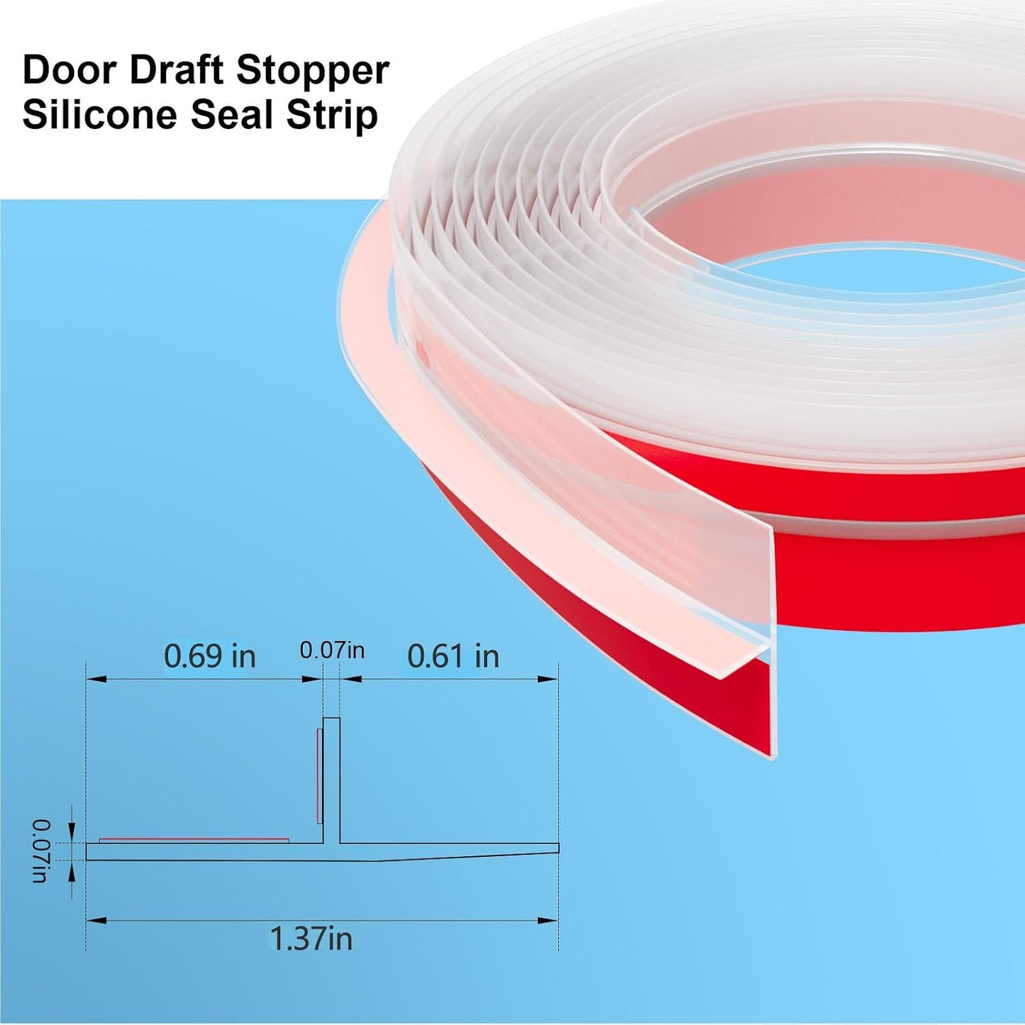 Elvone T-Shaped Weather Stripping Seal, Clear Silicone, 1.97 in x 20 ft | Flexible door seal strip covers door, window, and bathroom gaps; peel-and-stick design helps reduce drafts