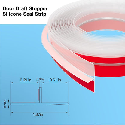 Elvone T-Shaped Weather Stripping Seal, Clear Silicone, 1.97 in x 20 ft | Flexible door seal strip covers door, window, and bathroom gaps; peel-and-stick design helps reduce drafts