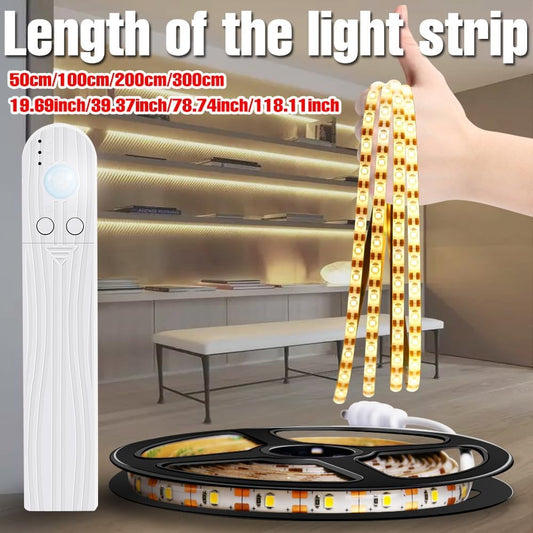 39.37in Wireless PIR LED Strip Light Motion Sensor Tape Light 3 Lighting Modes LED Under Cabinet Lamp 3000K Warm White Waterproof Dimmable Bedroom Nightlight for Room Decor TV Backlight（No Battery）