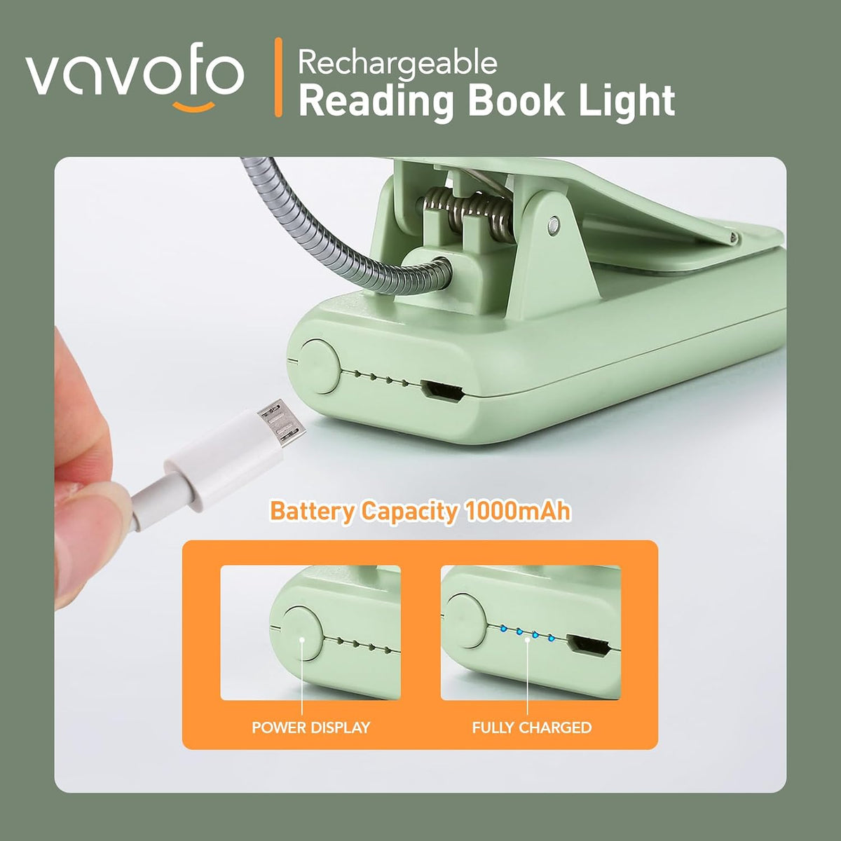 VAVOFO Rechargeable Reading Light, Clip on Book Light for Reading in Bed