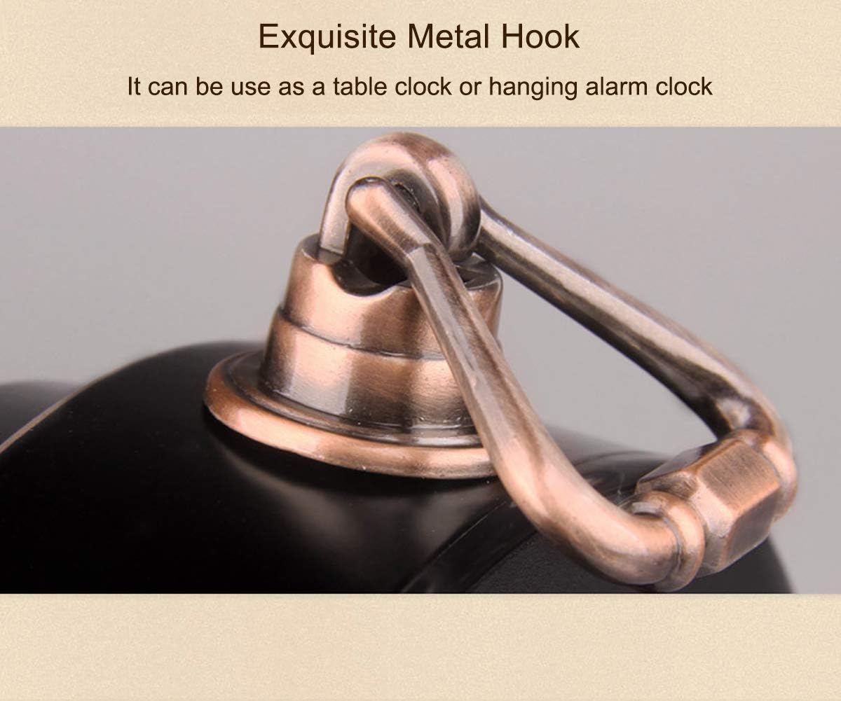 Retro Metal Table Clock Battery Operated Non-Ticking Silent Quartz Table Small Alarm Clock Desk Shelf HD Glass Clock for Kids Room (Arabic-550-12)