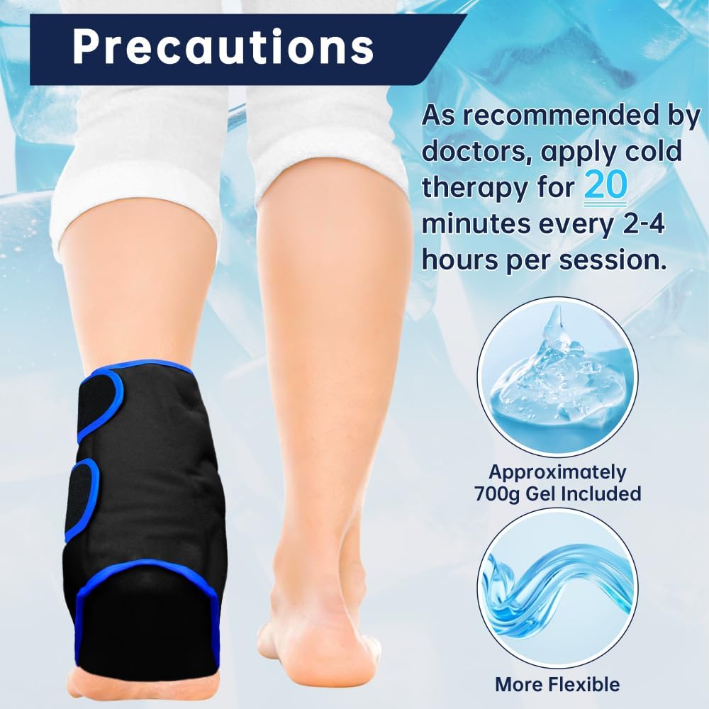Ankle Ice Pack Wrap for Heel Swelling Pain Relief Reusable Gel Hot Cold Compress for Achilles Tendonitis Plantar Fasciitis, Post-Surgery, Sports Injury(1pcs,Blue)