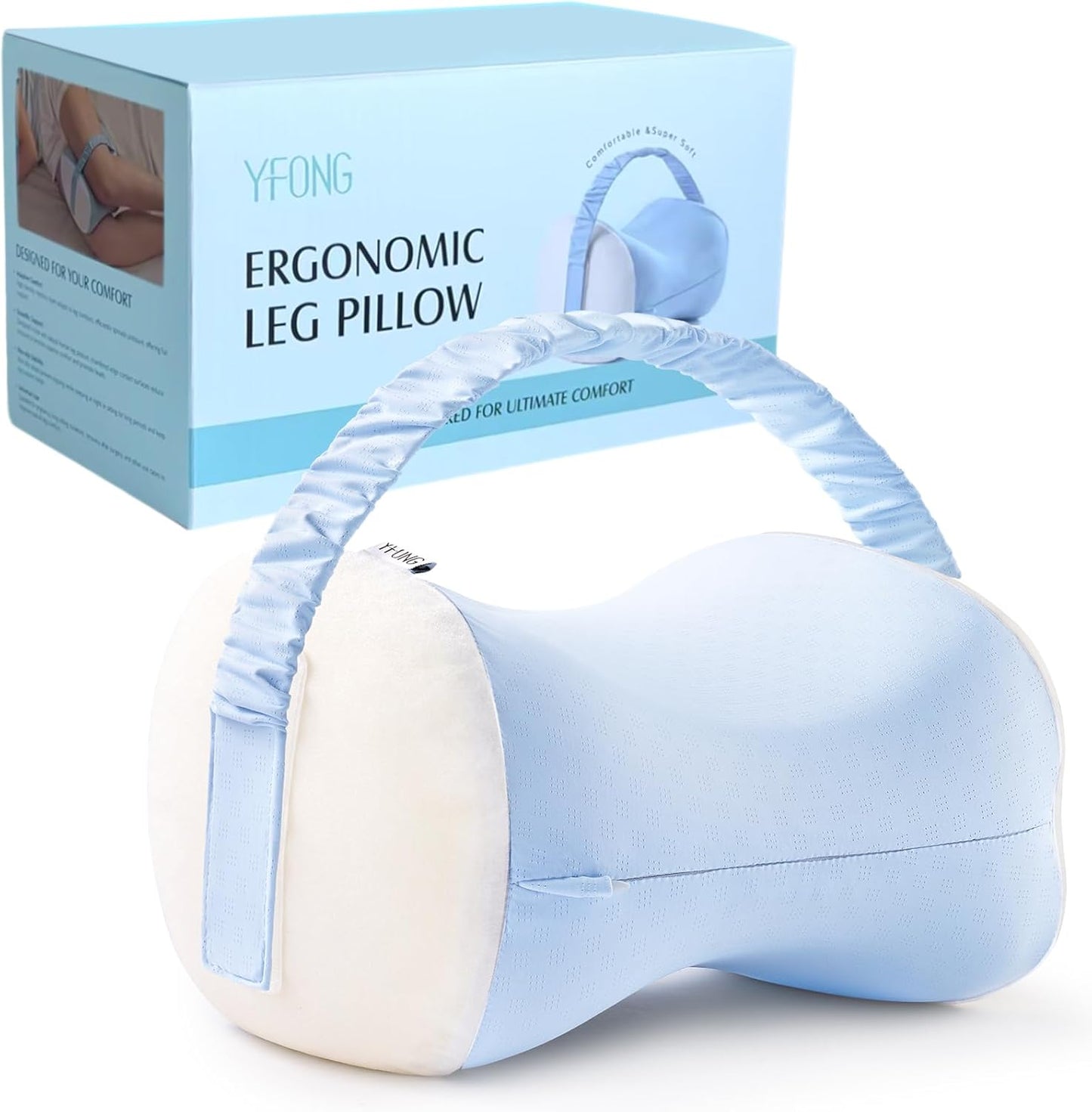 YFONG Knee Pillow for Side Sleepers, Breathable Memory Foam Leg Pillow Grey | Adjustable & Detachable Strap, Ergonomic Support for Back, Hip, Knee, Pressure Relief