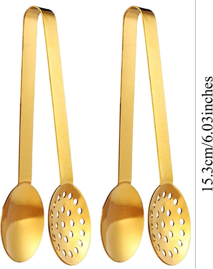 Tea Bag Squeezer (2-Pack), Stainless Steel Round Tea Bag Squeezer Tongs, Metal Strainer Gripper Picker Tea Spoon, Tea Accessories for Tea Drinkers (Gold)