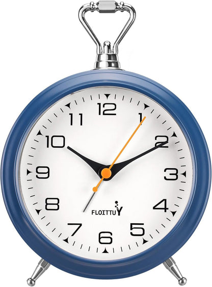FLOITTUY 4.5" Battery Operated Antique Retro Analog Metal Alarm Clock, Silent Bedside Desk Clock, Wall-Hanging Vintage Clock(Exquisite Bronze)