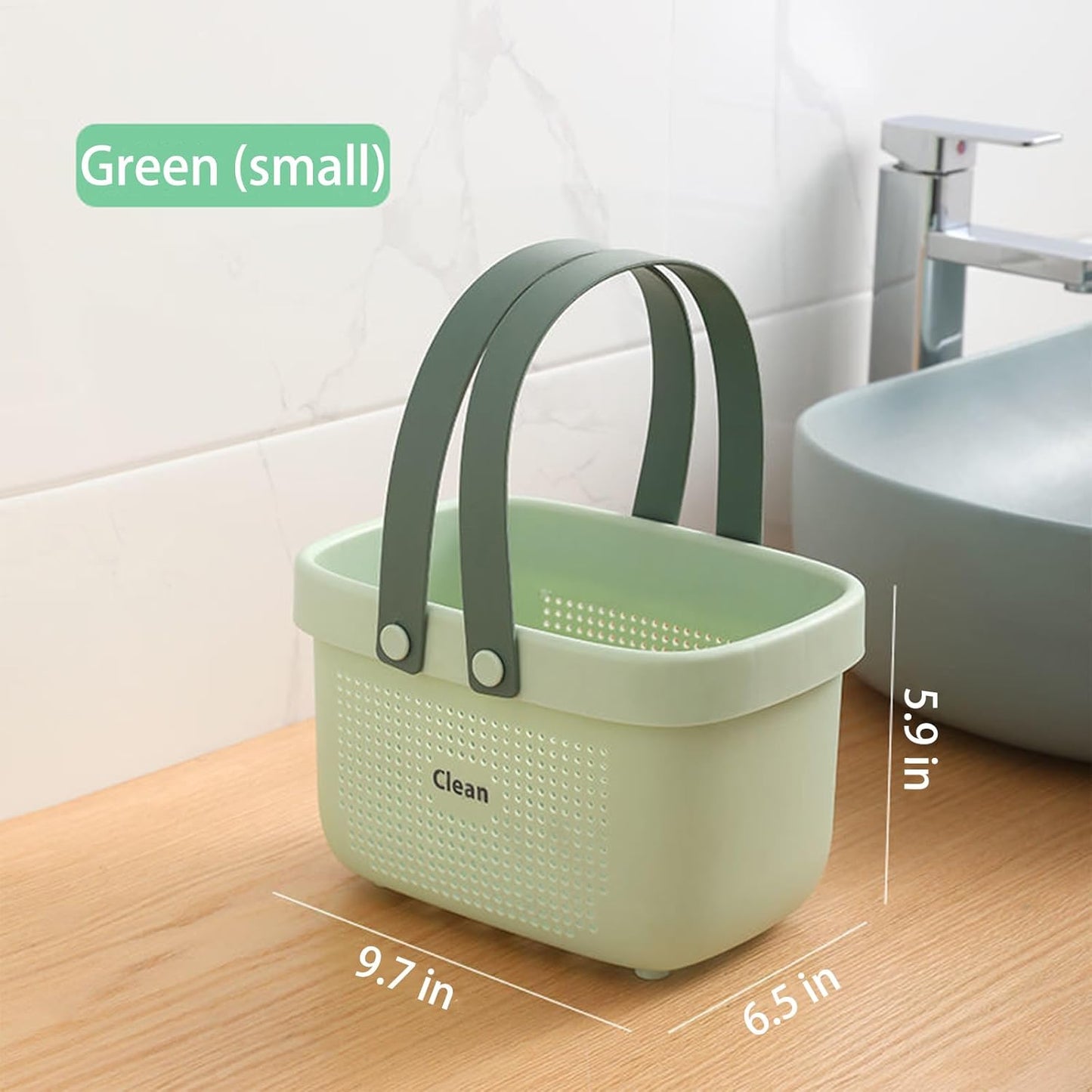 JiatuA Plastic Storage Basket with Handle Portable Shower Caddy Tote Organizer Basket Bin for Bathroom Kitchen Dorm Room Bedroom, Green | Sturdy Drainage Large Capacity Organizer Basket with Silicone Handles for Bathroom Kitchen Bedroom College Dorm