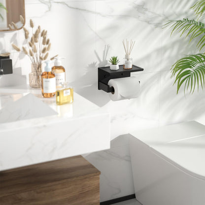 HITSLAM Toilet Paper Holder Matte Black, Adhesive Wall Mount, No Rotation | Heavy Duty Metal | anti rotation slot | vertical or horizontal setup |rustproof matte black finish|Bathroom Tissue Dispenser