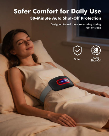Portable Cordless Menstrual Heating Pad with 4 Heat Levels and 4 Massage Modes,Electric, Fast Large Heating Belly Wrap Belt (Black)