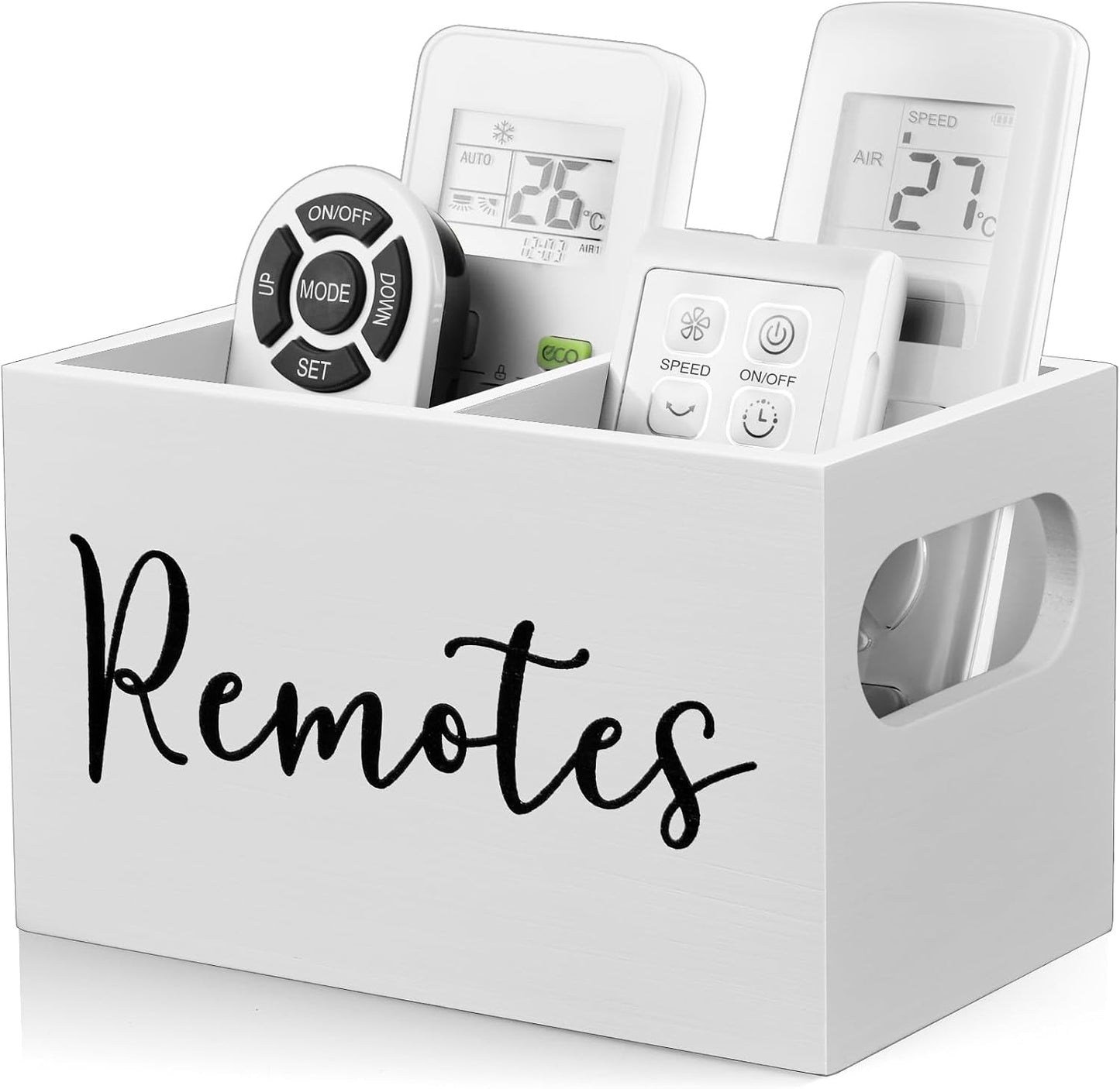DRASTAR Remote Control Holder, Wood TV Remote Holder, Remote Storage Caddy, Remote Control Organizer (Black, 2 Slots)
