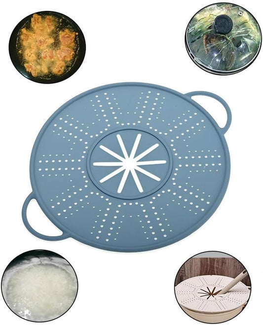 Silicone Spill Stopper Lid and Pot Holder, Heat-Resistant Food-Grade Cover with Steam Release Port, Fits for Most Pots and Pans, Dishwasher Safe, 34x27.5cm, Black