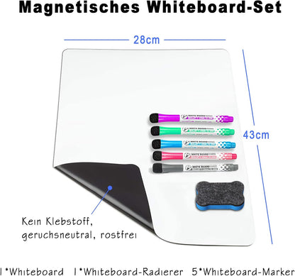 INMORVEN Small White Board Dry Erase Menu Planner, 8"x6" Magnetic Small Dry Erase Board for Fridge Grocery List, Refrigerator White Boards to Do List, with Markers and Eraser