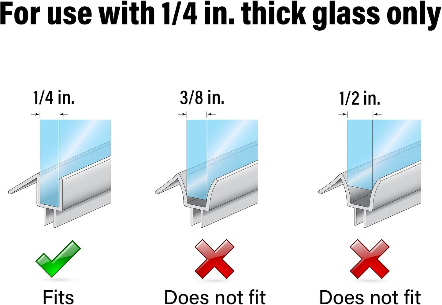 Prime-Line M 6258 Frameless Shower Door Bottom Seal for 3/8 In. Thick Glass Doors – Stop Shower Leaks and Create a Water Barrier, 36 In., Clear Vinyl (Single Pack)