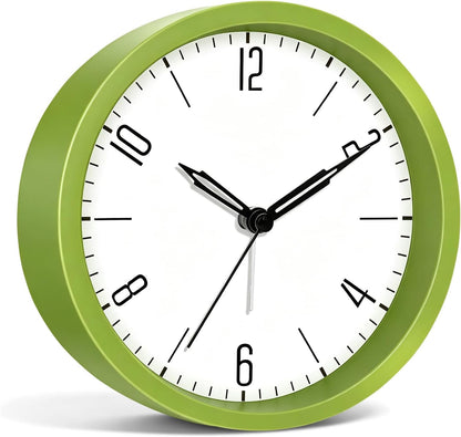 Silent Analog Loud Alarm Clock for Bedrooms, 4.5" Battery Operated Alarm Clock with Modern Round Design, Plastic Small Desk Clock for Heavy Sleepers Adults Teens Seniors College Dorms, Green