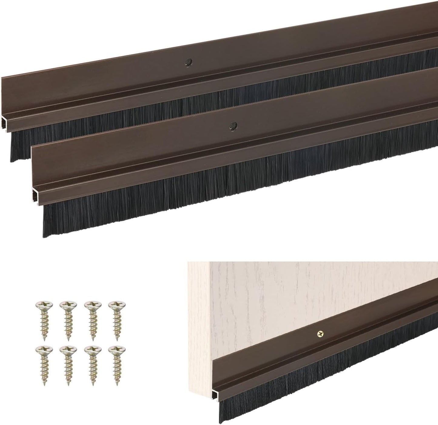M METERXITY 2Pack Door Sweep - 39" Door Bottom Brush Heavy Duty Seal Draft Stopper Aluminum Base with 20mm Brush, Adhesive/Screw Installation for Interior/Exterior/Garage/Sliding Doors, Black