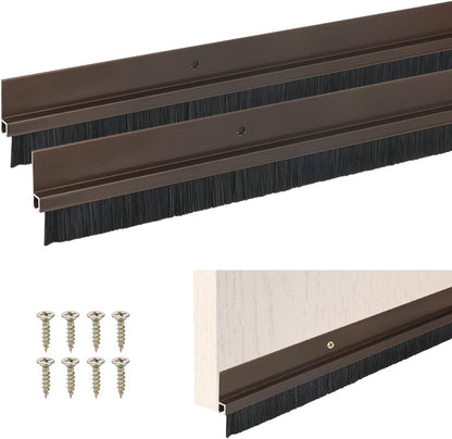 M METERXITY 2Pack Door Sweep - 39" Door Bottom Brush Heavy Duty Seal Draft Stopper Aluminum Base with 20mm Brush, Adhesive/Screw Installation for Interior/Exterior/Garage/Sliding Doors, Black