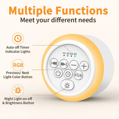 Soothing Sounds White Noise Machine Portable Sleep Machines with 30 Relaxing Sounds 12 Color Options 5 Adjustable Brightness 32 Volume Levels 4 Timer for Baby and Adult Perfect for Home Travel Office