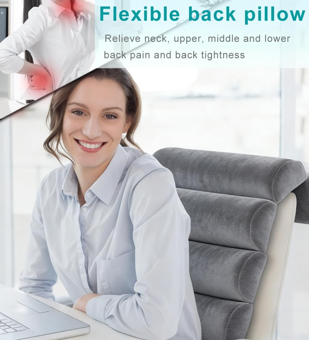 Lumbar Support Pillow for Office Chair,Multiple Adjustable | Back Support for Office Chair High Back/Couch/Sitting on Bed,Patented 6 Semi Cylindrical Back Cushion,Short Velvet Cover