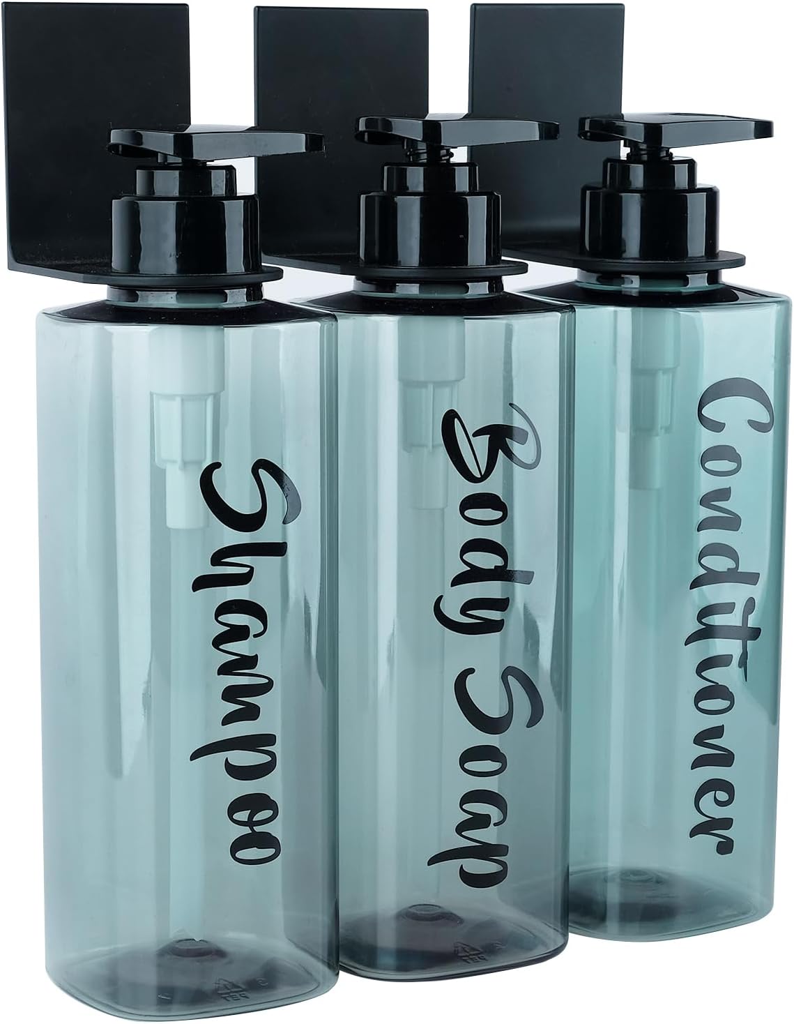 AUMIO 16.9oz Shampoo Dispenser for Shower Wall 3 Chamber, Drill Free Shampoo and Conditioner Dispenser with 6 Waterproof Labels, Wall Mounted Shower Soap Dispenser Shampoo Bottles for Home Bathroom