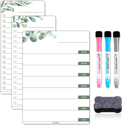 ALEZEL Weekly Calendar Whiteboard for Refrigerator, Magnetic Weekly Planner | Includes Weekly Dry Erase Board for Refrigerator & 2 Grocery/to Do List Whiteboards, 3 Markers + 1 Eraser